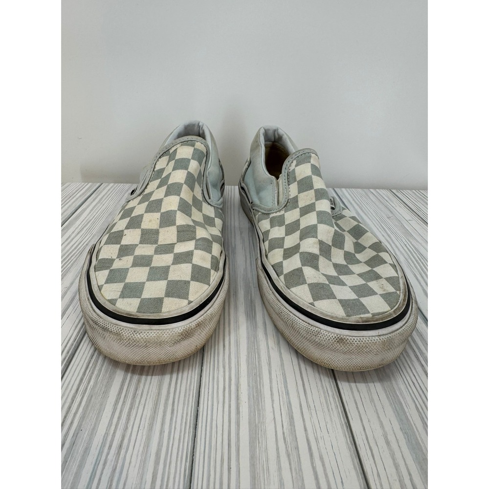 Vans Slip‎ On Baby Blue & White Checkerboard Sneakers Women's Skate Shoes 7.5